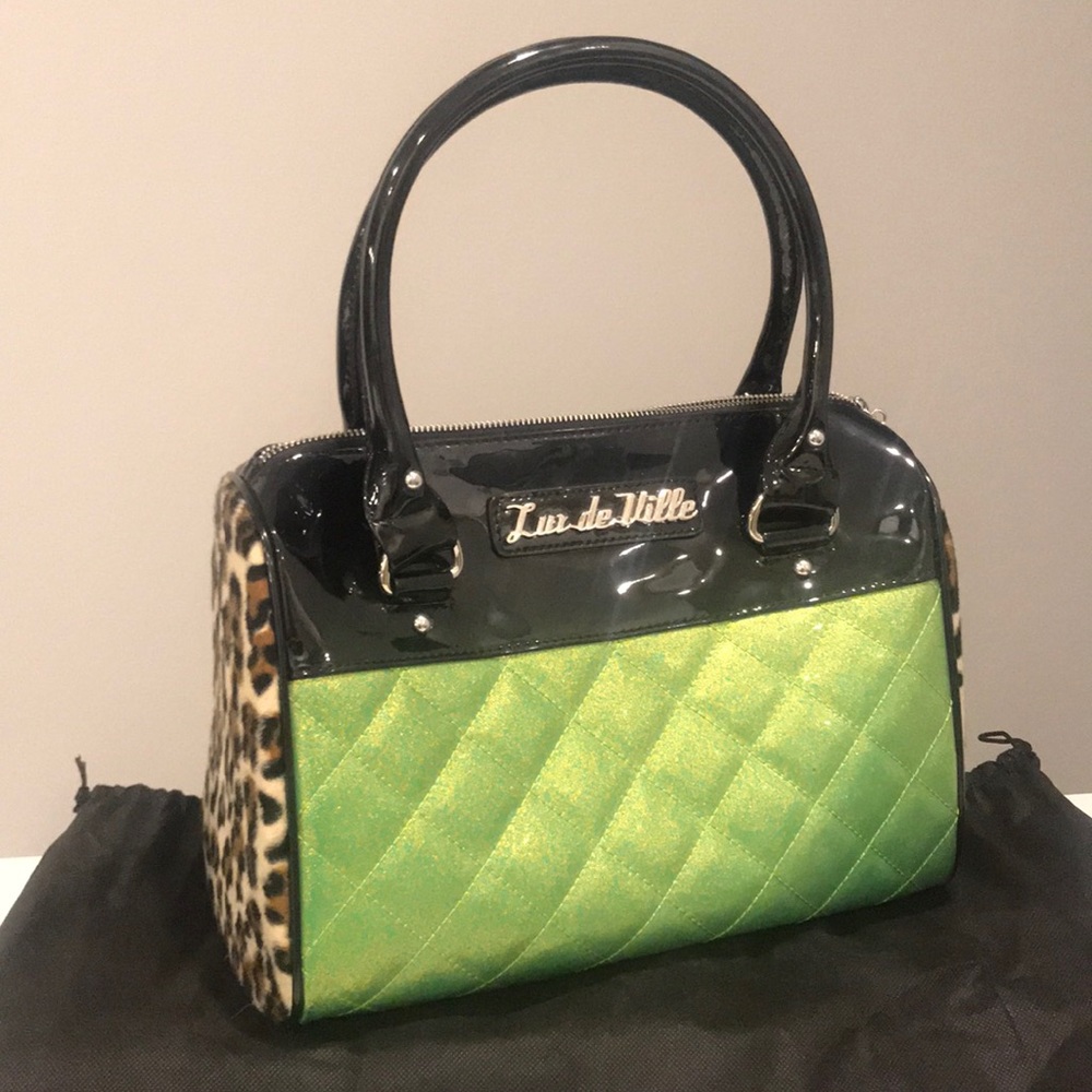Lux de Ville Lime Green Black and Leopard Purse